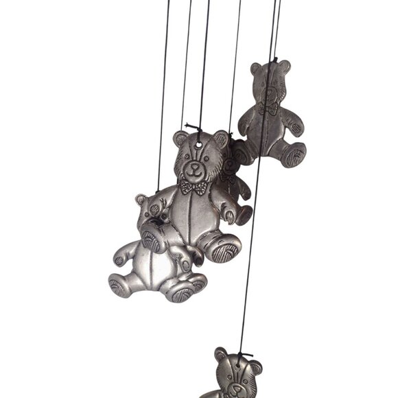 Vintage Pewter Teddy Bear Hanging Wind Chimes Porch Nursery - Picture 2 of 3
